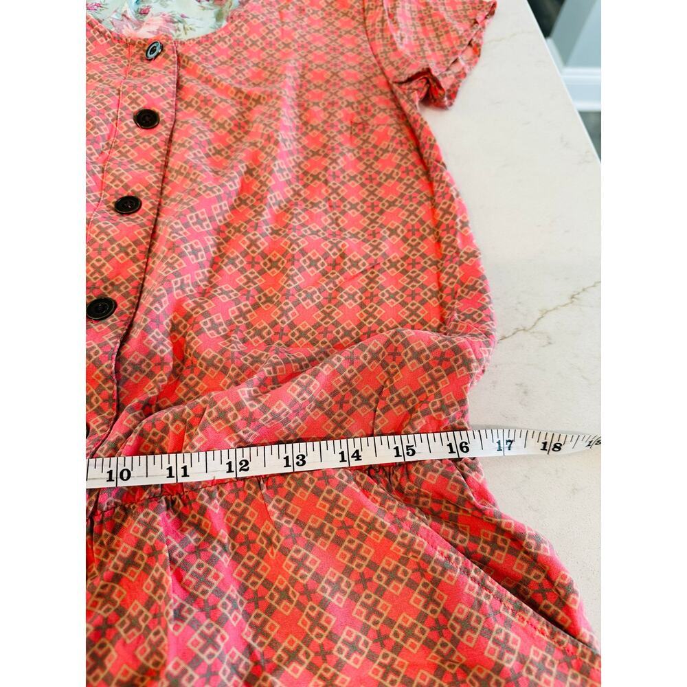 Matilda Jane Romper Women Size M Coral Geo Boho Cottagecore Button Front Pockets - Picture 9 of 10
